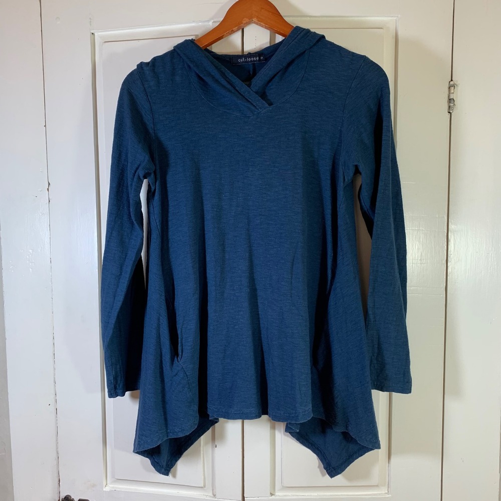 Cut Loose Boho Hoodie Top Women's S‎ Sharkbite Hem Cotton Linen USA Lot of 2